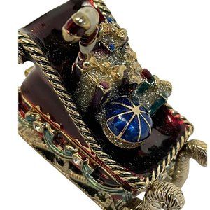 Monet Trinket Box Santa Clause Sleigh Candy Cane‎ Necklace Hinged  Vintage Monet